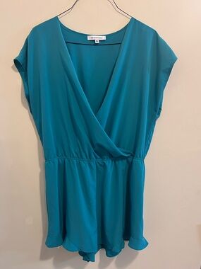 The Vanity Room Teal V-Neck short romper
